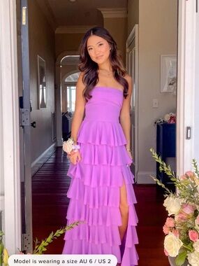 Beginning Boutique Lavender Strapless Ruffle Tiered Maxi Dress